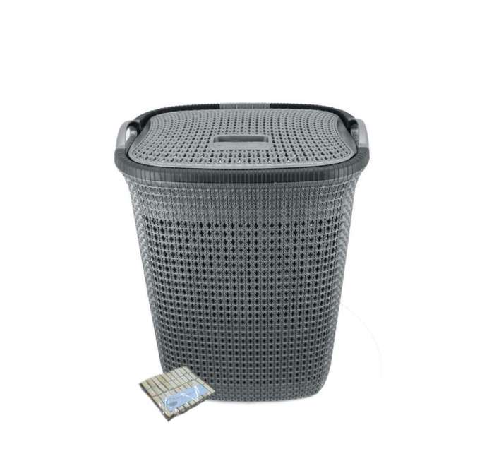 SMTE Two Tone Mesh Weave Laundry Basket & Complementary SMTE Pegs Pack - Grey with keychain