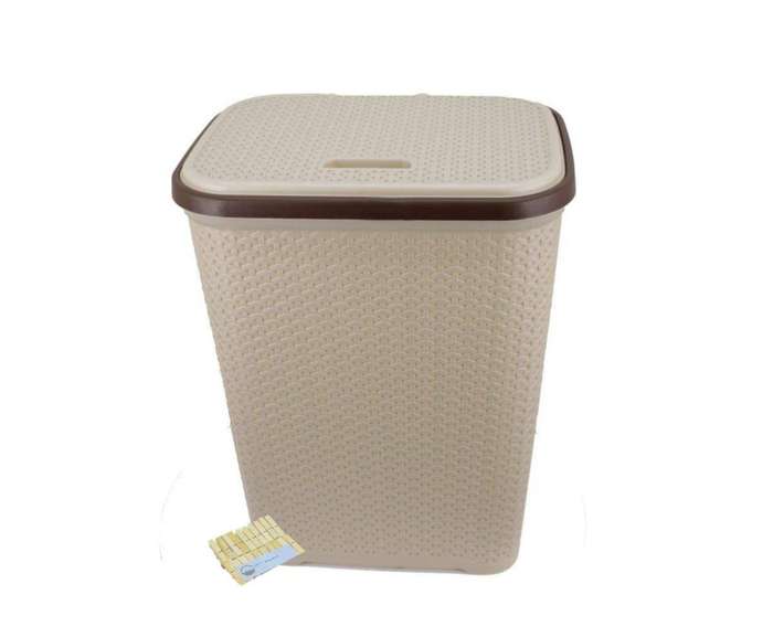 SMTE Two Tone Reed Weave Laundry Basket with Hinge Lid & SMTE Pegs - Cream with keychain
