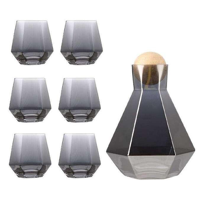 SMTE Dream world 7 Piece High Quality Luxury Geometric Design Water Glass Set with keychain