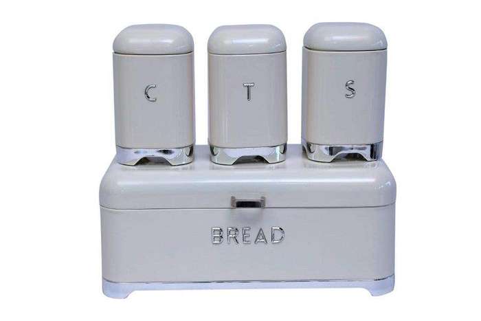 SMTE GB Royal Tea Coffee Sugar and Bread Bin Set - Cream with keychain