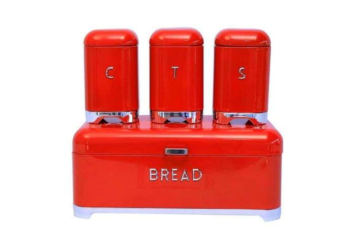 SMTE GB Royal Tea Coffee Sugar and Bread Bin Set - Red with keychain