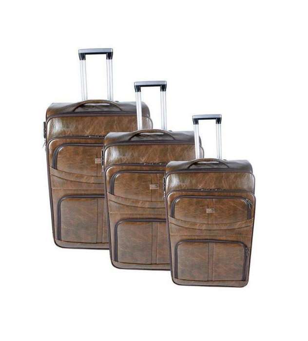 SMTE Acesa Classy Luggage Set of 3 PU Leather Travel Suitcase Set - Brown with keychain