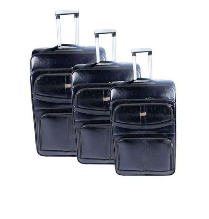 SMTE Acesa Classy Luggage Set of 3 PU Leather Travel Suitcase Set - Black with keychain