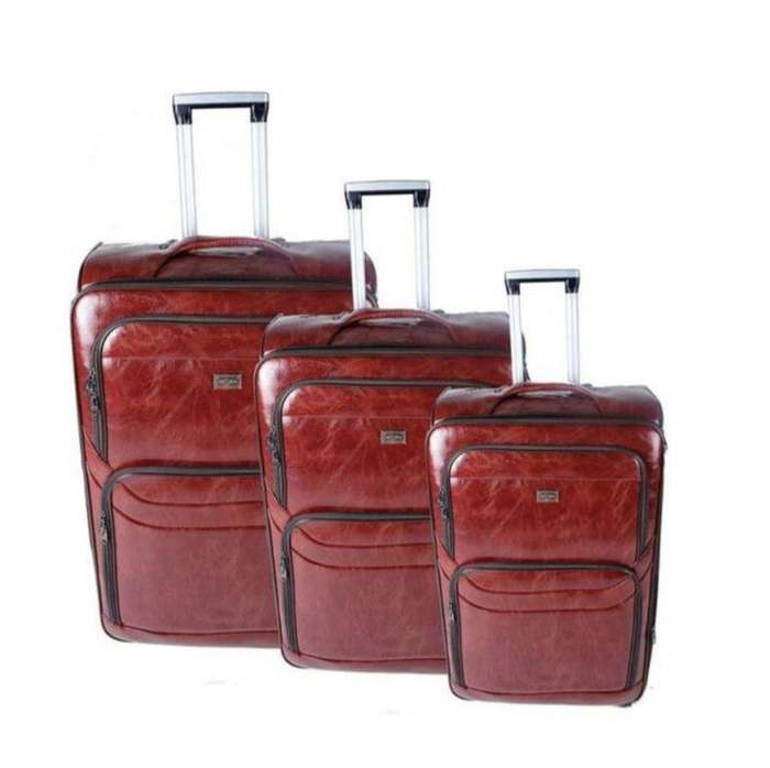 SMTE Acesa Quality Luggage Set of 3 PU Leather Travel Suitcase Set - Maroon with keychain