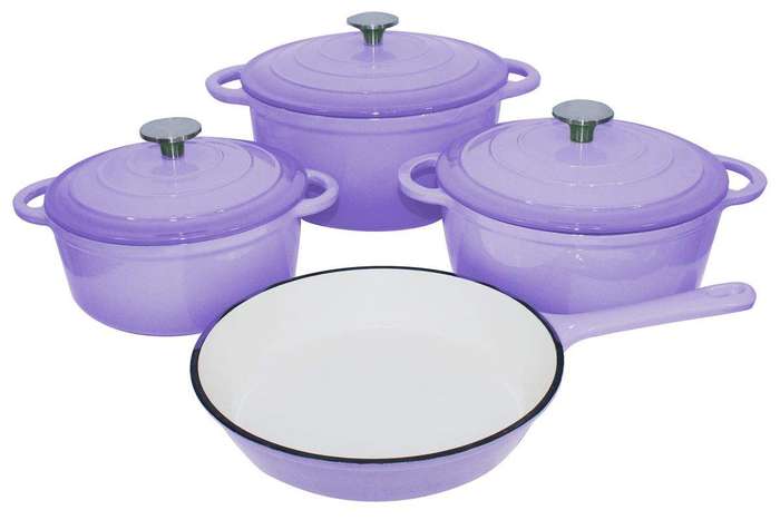 SMTE Authentic Cast Iron Cookware Set - 7-Piece - Purple with keychain