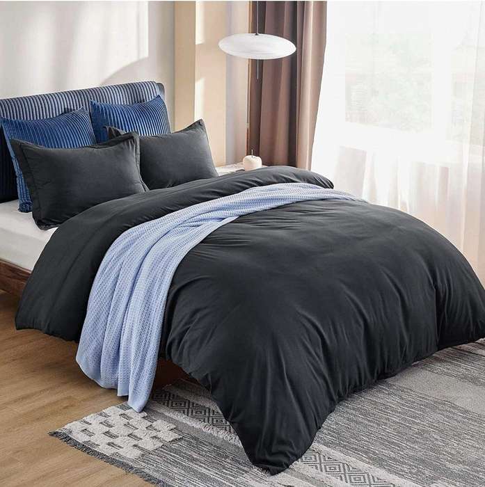 SMTE High Quality Fabric Ace Duvet Covet Set - Dark Grey - Double with keychain