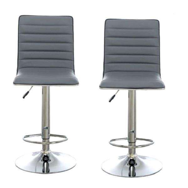 SMTE Pair of Elegant Grey High-Back Barstools With Swivel And Footrest with keychain