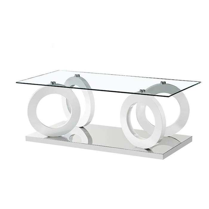 SMTE Rectangle Clear Glass for Classy and Modern look Coffee Table-CT632 - White with keychain