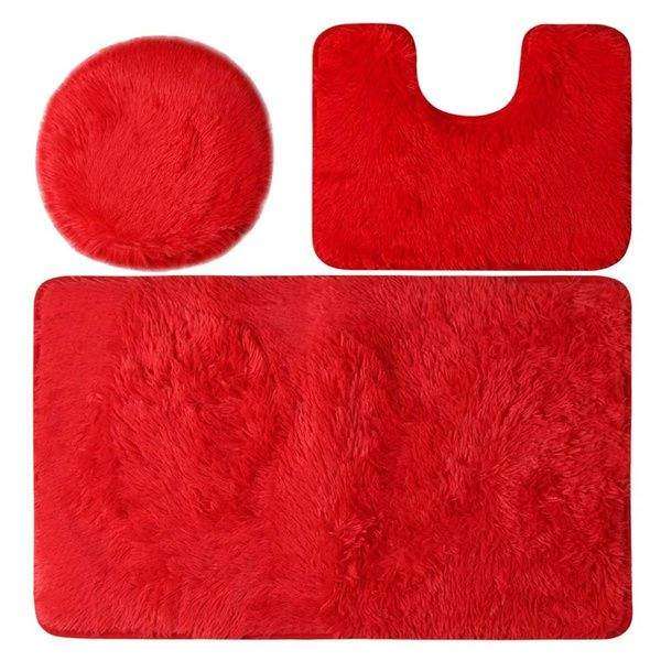 SMTE 3 Piece Toilet Seat & Bathroom Mats Set - Red with keychain