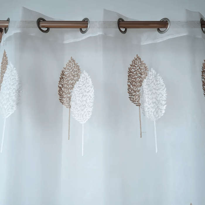 SMTE Elyet Desgin Curtain Lace White with Brown Leaf - 233 L x 500 W cm with keychain