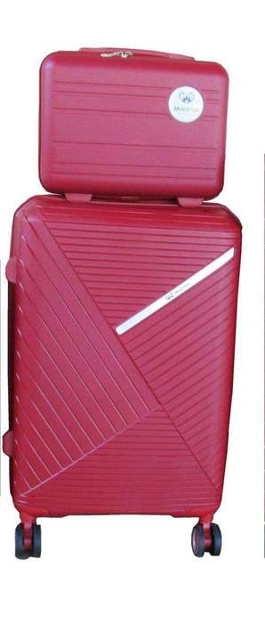 SMTE Unbreakable Travel Luggage 2 Piece Suitcases Spinner - 20" - Wine Red with keychain