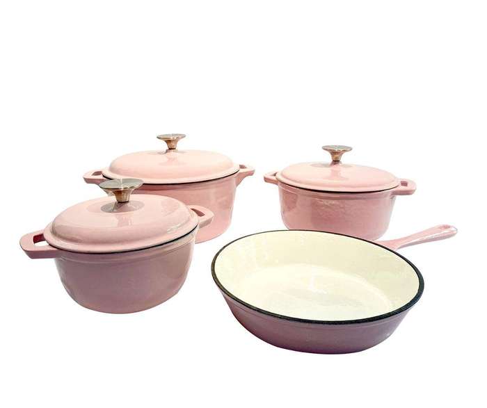 SMTE 7 Piece Cast Iron Cookware Pot Set with keychain