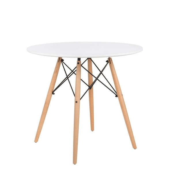 SMTE Round top Wooden Leg Coffee/Dinning Table - White with keychain
