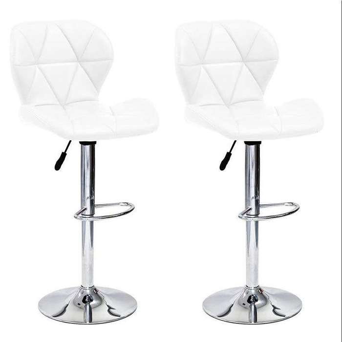 SMTE Modern and Stylish Diamond Padded Kitchen and Bar Stool - White with keychain