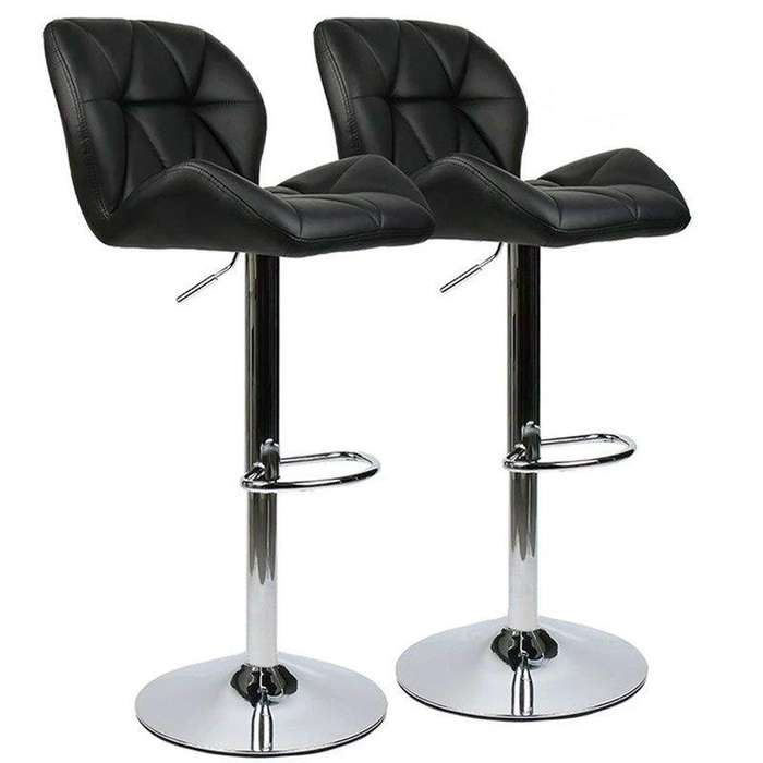 SMTE Adjustable Modern Kitchen and Bar Padded Stools - Set of 2 - Black with keychain