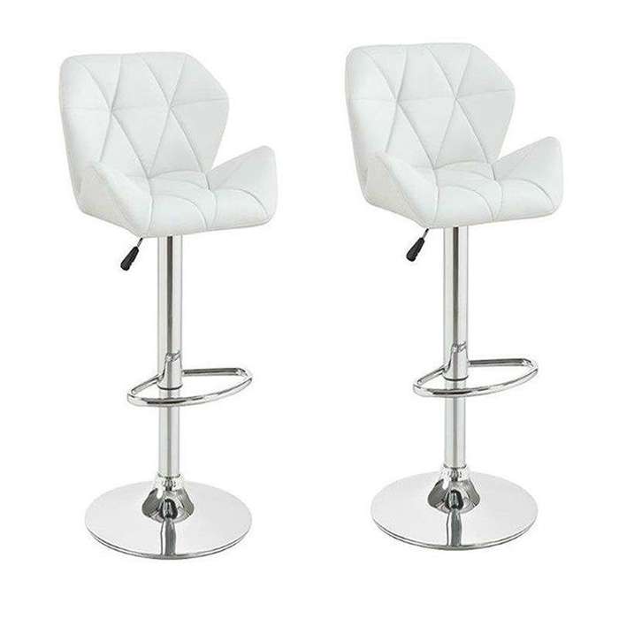SMTE Adjustable Modern Kitchen and Bar Padded Stools - Set of 2 - White with keychain