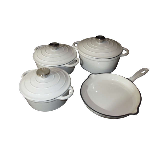 SMTE Pot set 7 Piece Cast Iron Grooved Lid - Kitchen Essentials with keychain