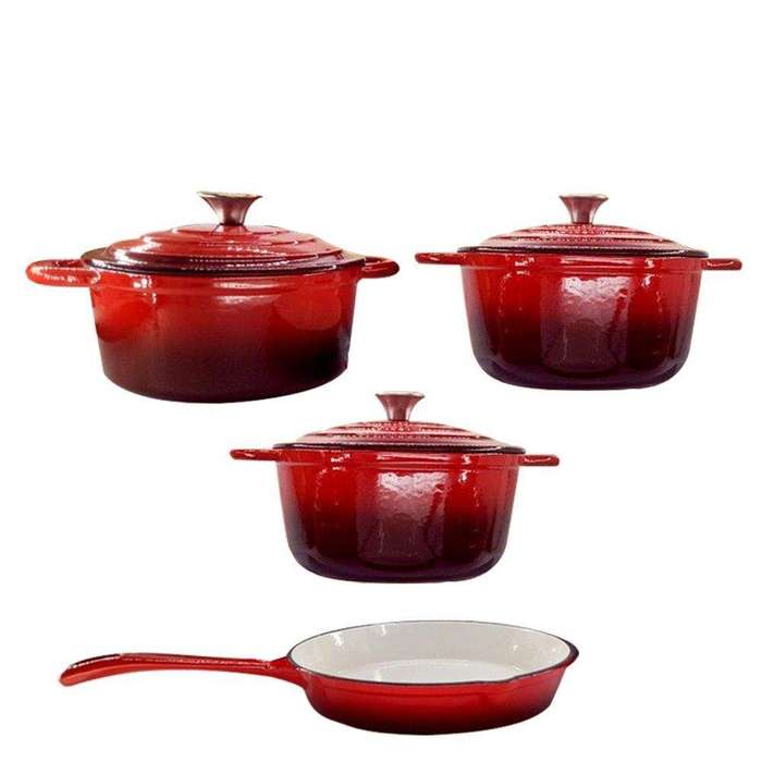 SMTE Cast Iron Cookware 7 Piece - Red with keychain