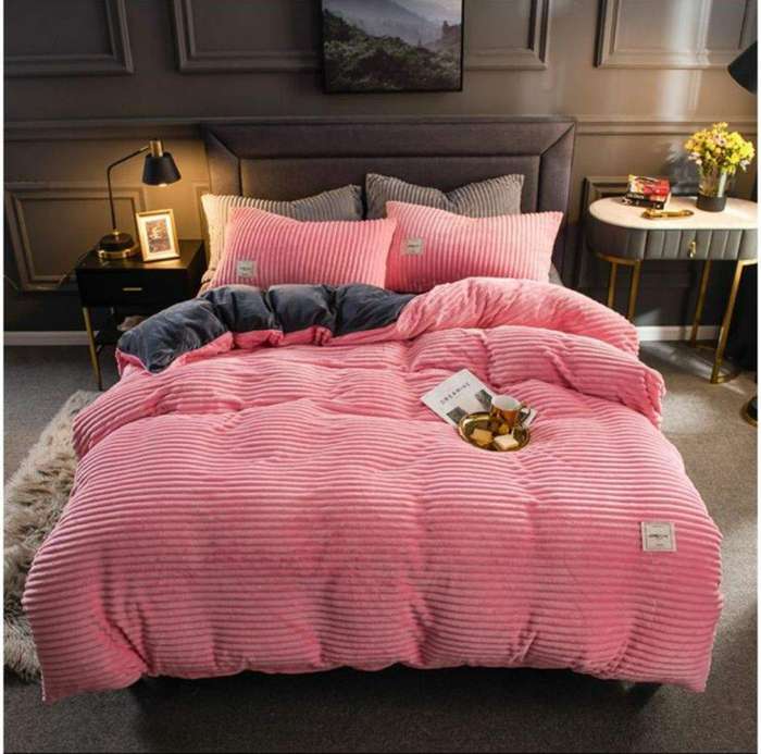 SMTE Dream World Striped Duvet Cover Set - Pink with keychain