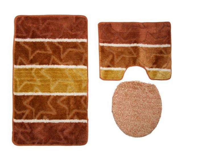 SMTE Dream World 3pc Turkish Toilet Mat & Cover Set with Non-Slip Under P/O/G with keychain