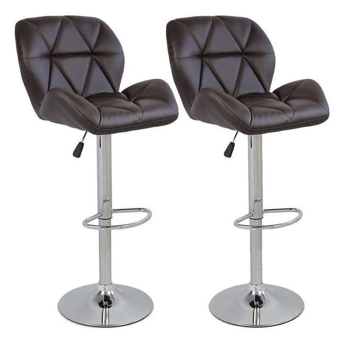 SMTE 2 Pcs Modern and Stylish Diamond Padded Kitchen and Bar Stool - Brown with keychain