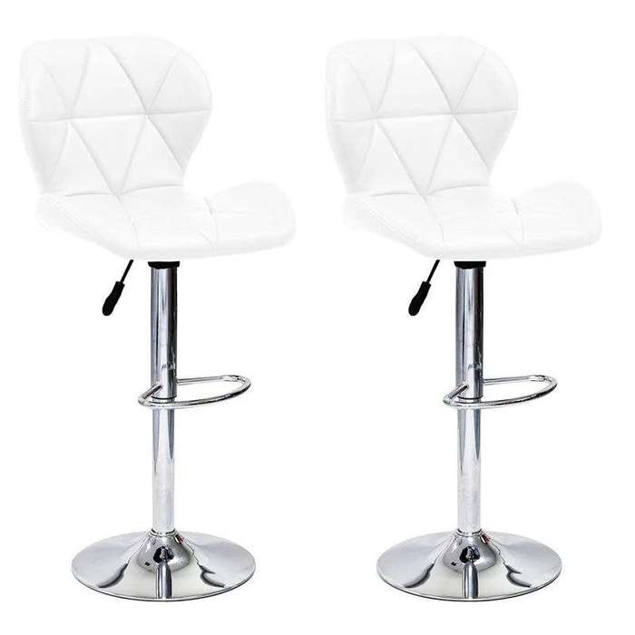 SMTE 2 Pcs Modern and Stylish Diamond Padded Kitchen and Bar Stool - White with keychain