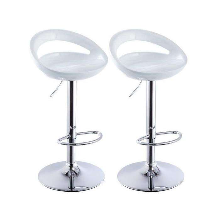 SMTE Set of 2 Modern Stylish Kitchen Breakfast Bar Stools - White with keychain
