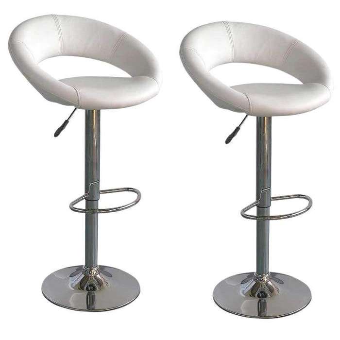 SMTE 2 Piece Faux Leather Swivel Bar Stool - White with keychain