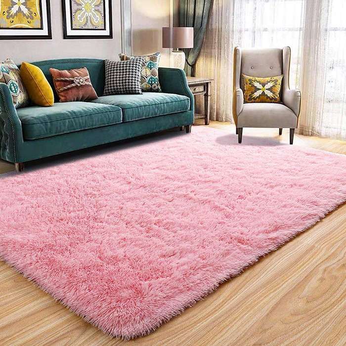 SMTE Soft Light Pink Fluffy Rug Carpet with keychain