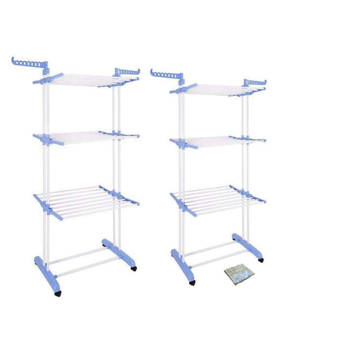 SMTE 2 x Drying Rack/Washing line - 3 Layer Multi Hanger - Wheels & SMTE Pegs with keychain