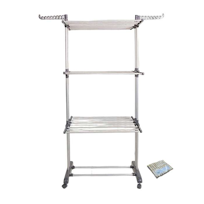 SMTE 3 Layer Standing Drying Rack/Washing line Steel - Grey & SMTE Pegs Packs with keychain