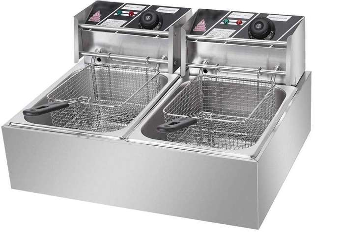 SMTE Delica 6L + 6L Double Pan Deep Fryer Silver with keychain