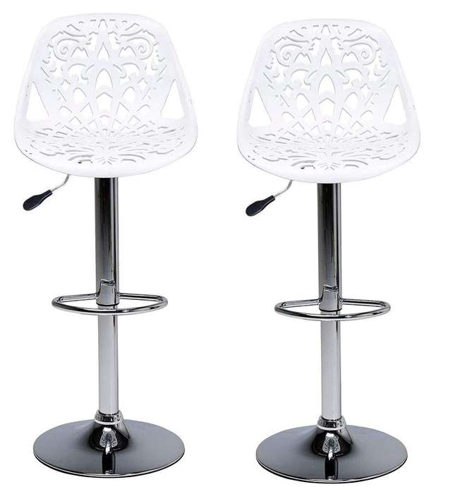 SMTE Bar Stools / Kitchen Counter Stools - Set of Two - White Colour with keychain