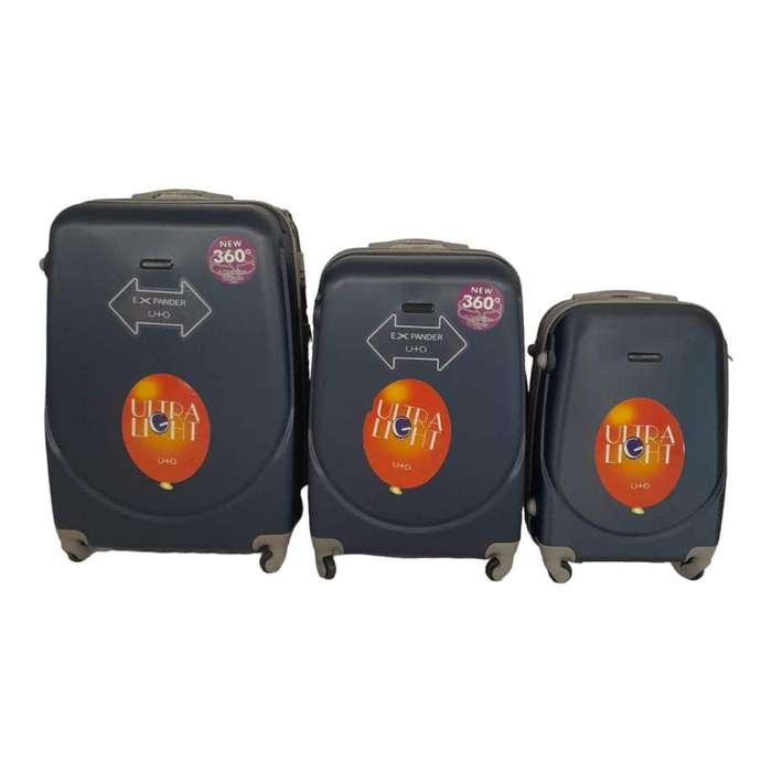 SMTE- 360 Lightweight Quad Wheel Quality Travel Ware-3 Piece Luggage Set - Black with keychain