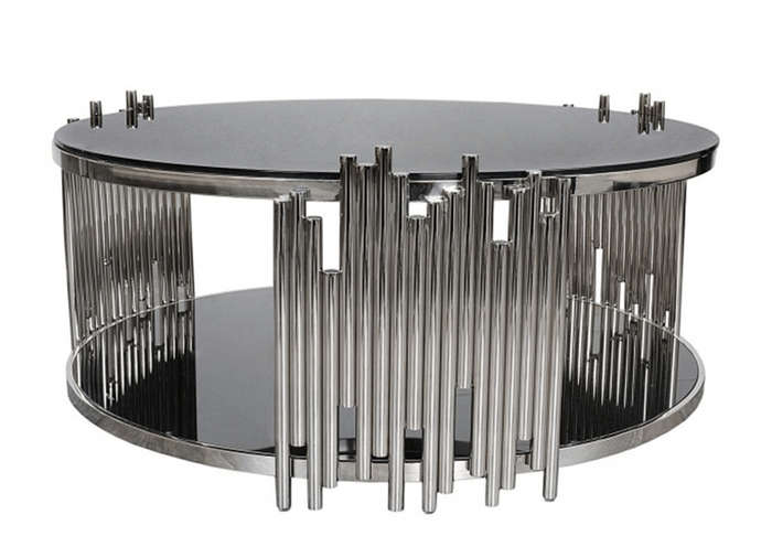 SMTE Glass, Steel Round Coffee Table with keychain