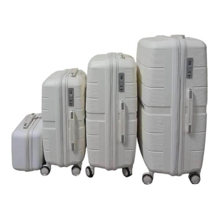 SMTE - Unbreakable Polypropylene 4 Wheel Luggage Set - White with keychain