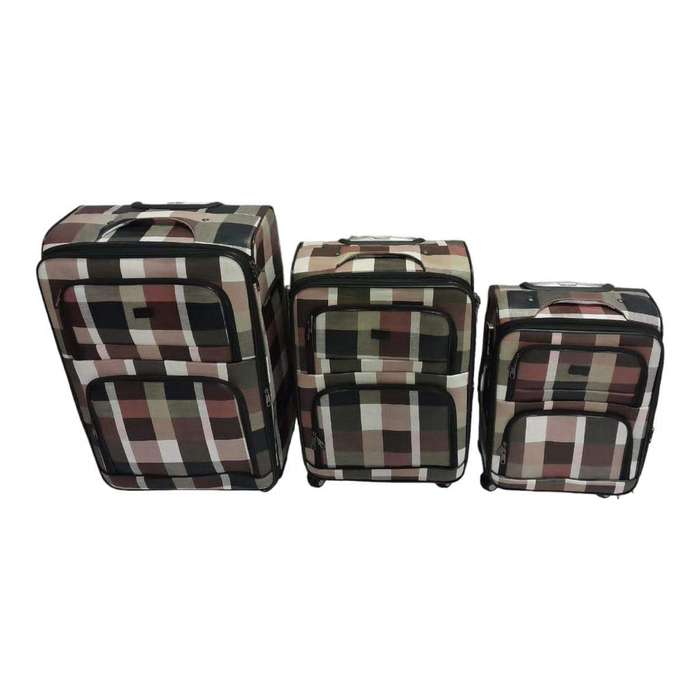 SMTE-Quality Luggage Set of 3 Leather Travel Suitcase Set Checks Art - C1 with keychain