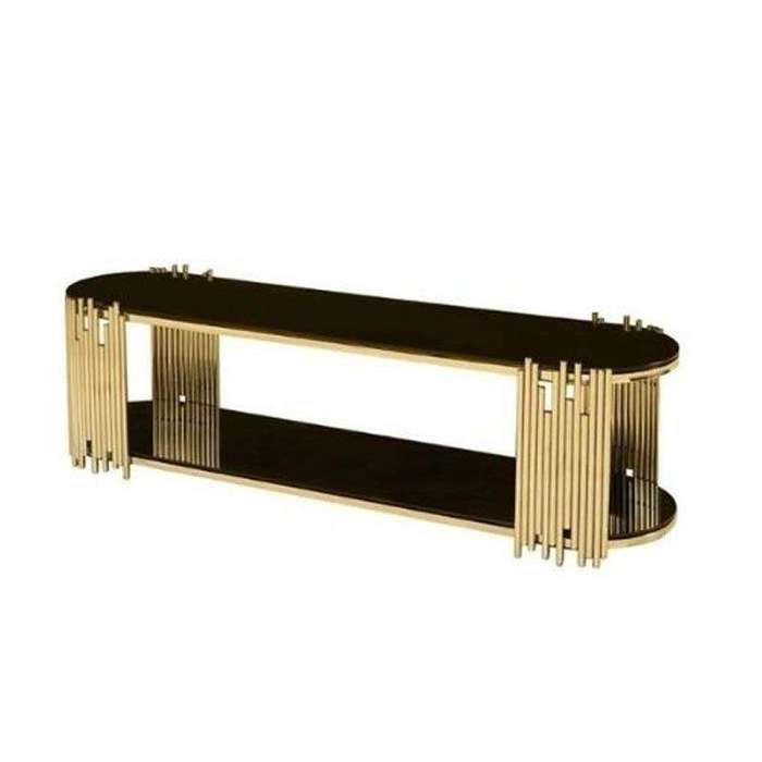 SMTE Black Glass Top and a Titanium Golden Stainless Steel Base TV Stand with keychain