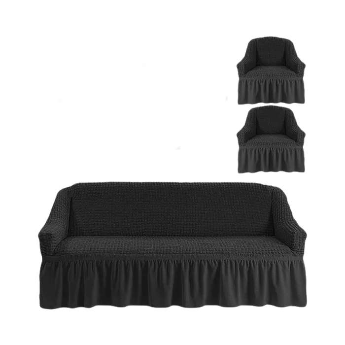 SMTE 3 Pieces Elastic Stretch Universal Stretch Couch Cover - Black with keychain