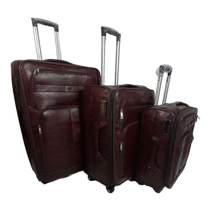 Smte-Luggage PU Leather Travel Suitcases - Set of 3 - Brown with keychain