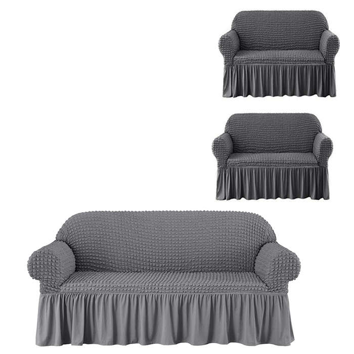 SMTE 3 Pieces Elastic Stretch Universal Stretch Couch Cover - Grey with keychain