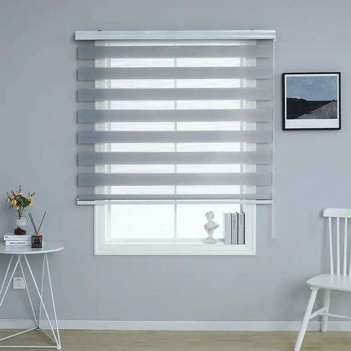 SMTE Quality Roller Zebra Blinds Dual Layer, Day Night Blinds for Windows - Grey - 150 cm with ke...