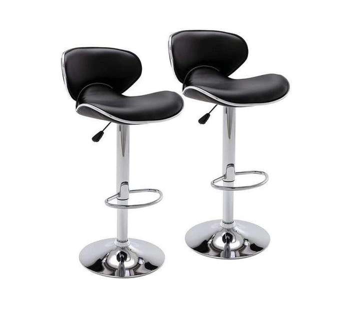SMTE Modern Swivel Airlift Barstools with Back - Set of 2 - Black with keychain