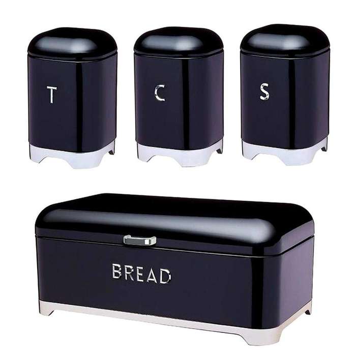 SMTE DH - Breadbin Retro Design with 3 Piece Matching Canister Set - Black with keychain