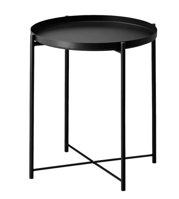 SMTE 1-Tier Metal Round Side Table - Tray Table - Small Coffee Table - Black with keychain