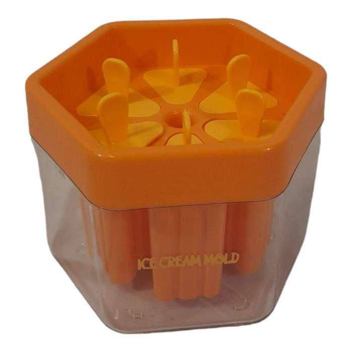 SMTE 6 Grid Ice Cream Mold With Ice Bucket-F24 - Orange with keychain