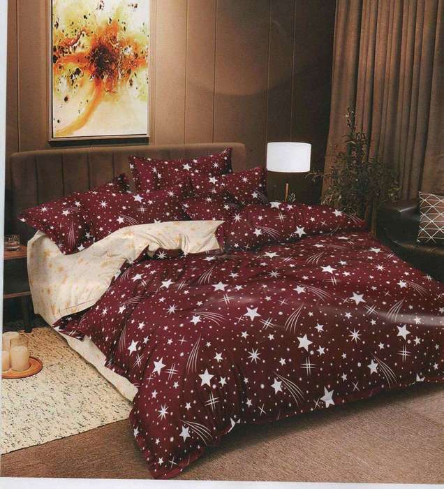 SMTE Bedspread Set 5 Piece Microfiber - F14 - D8 - (Red) - Queen with keychain