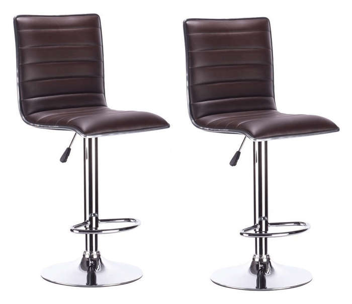 SMTE Chrome Base PU Leather Bar Stools - Brown with keychain