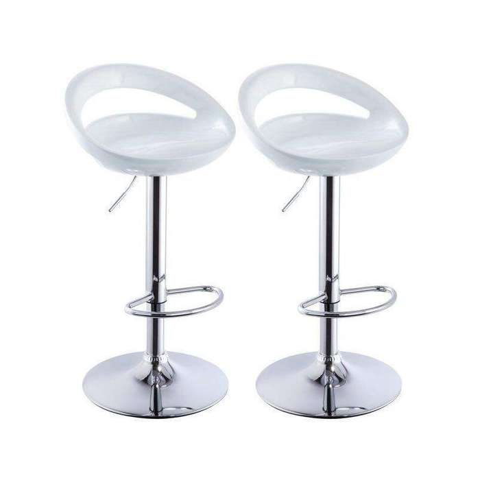 SMTE Set Of 2 Modern Stylish Kitchen Breakfast Bar Stools - White with keychain