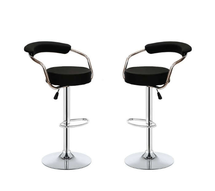 SMTE Chrome Base Pu Leather Bar Stools - Black with keychain